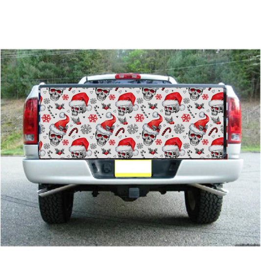 Christmas skull Truck Bed Decal, Merry Christmas skeleton skull santa claus, skeleton santa claus