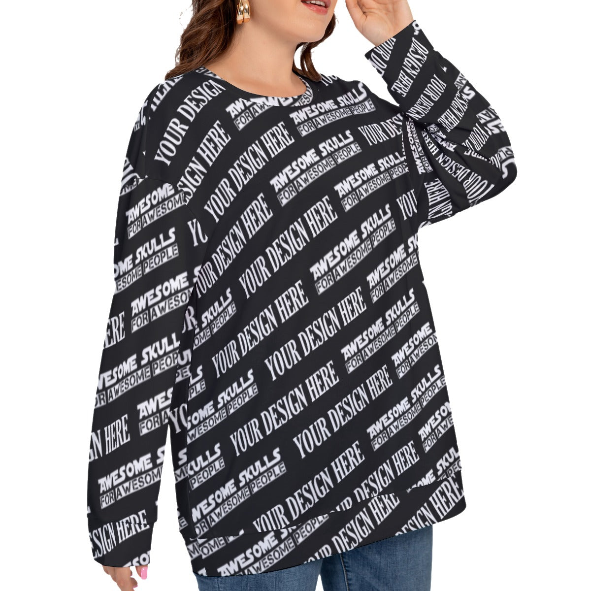 Custom print on demand pod Women's Hoodi O-neck Drop-shoulder Sweatshirt With Long Sleeve