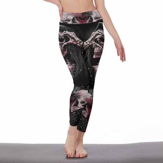 Grim reaper skull Women's Casual Leggings, Gothic skull leggings, skull yoga pants
