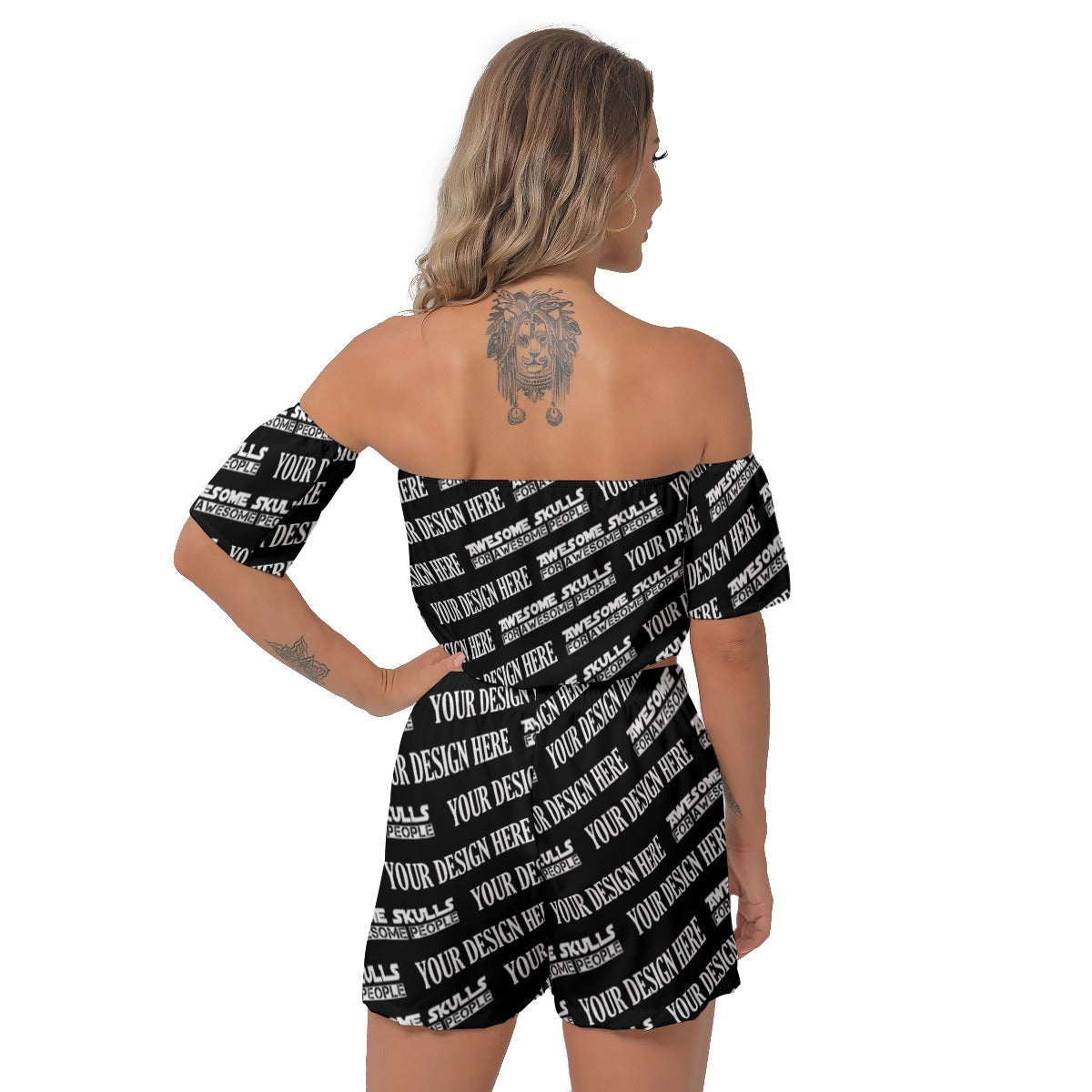 Custom Print on demand POD women's suit Off-Shoulder T-Shirt Shorts Suit