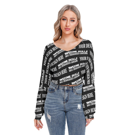 Custom print on demand pod Women's Hoodie V-neck Drop-shoulder Cropped Sweatshirt