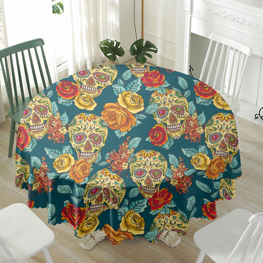 Day of the dead Waterproof tablecloth | Round 180(gsm), sugar skull tablecloth, gothic skull table