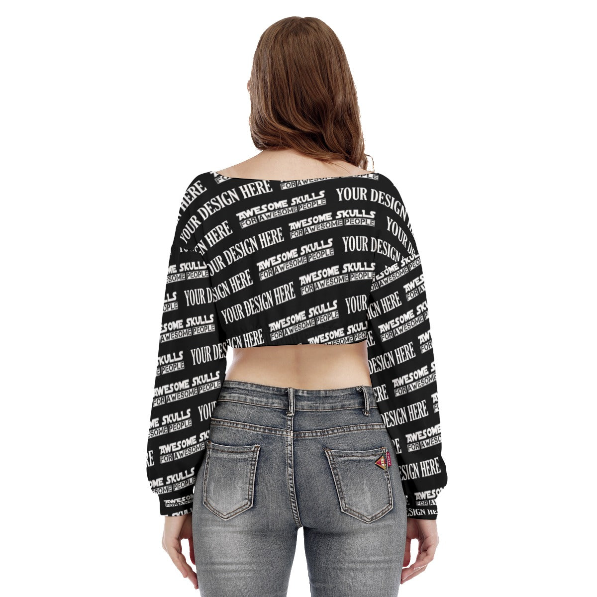 Custom print on demand pod Women's Hoodie V-neck Long Sleeve Cropped Sweatshirt