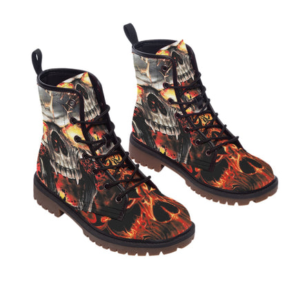 Gothic fire skull boots shoes, Grim reaper flaming skull boots shoes, skeleton boots shoes