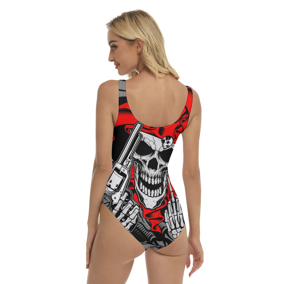 Skull Halloween Women's One-piece Swimsuit, Gothic skull swimsuit, skeleton swimsuit