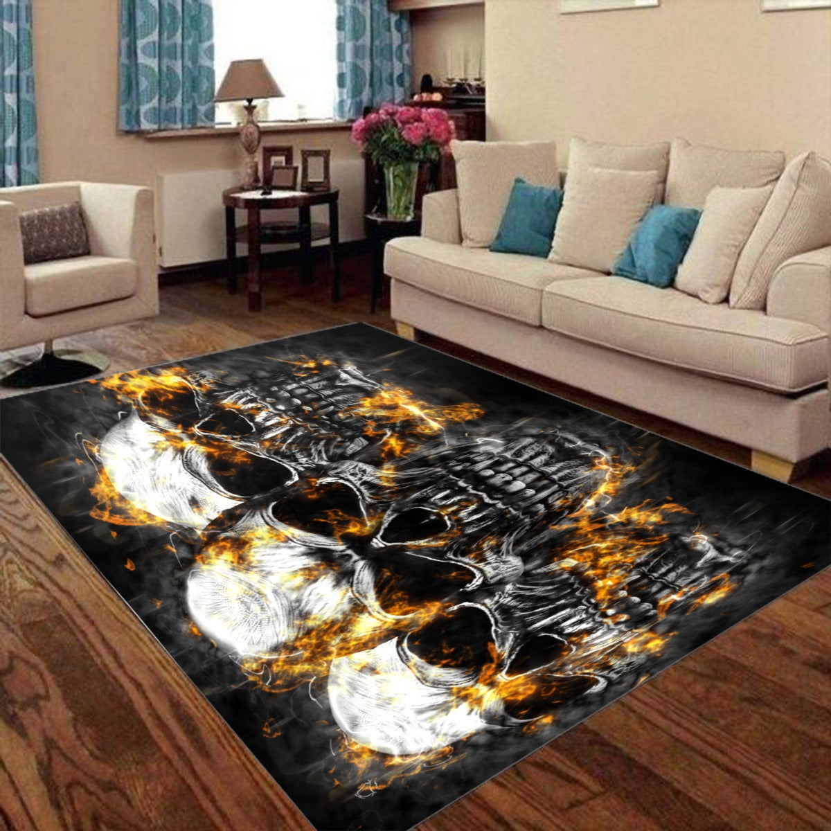 Flaming skull Foldable Rectangular Floor Mat