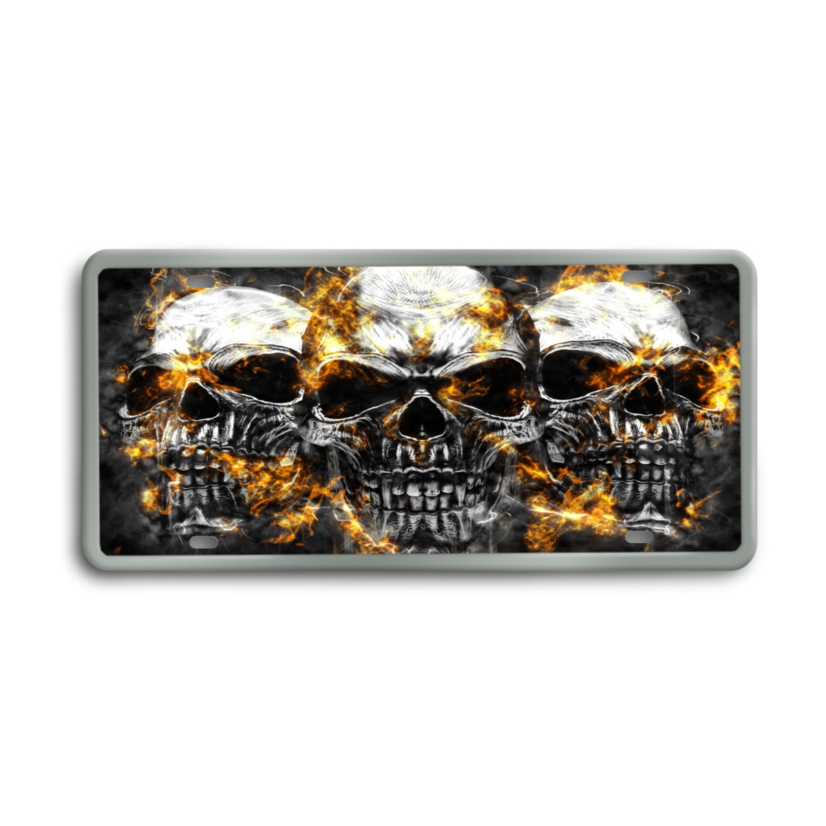 Flaming skull Vintage License Plate Decoration Painting, Fire skull gothic Halloween license plate