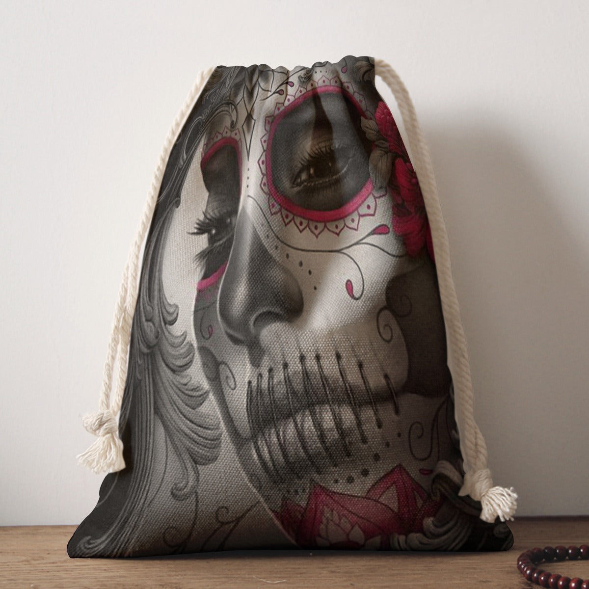 Sugar skull Drawstring Bag, Day of the dead backpack, skull skeleton gothic drawstring bag