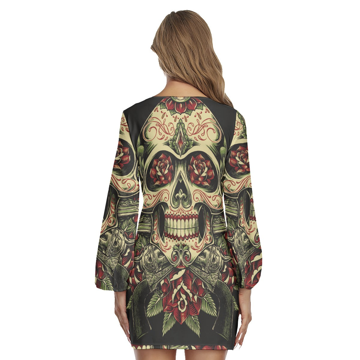 Day of the dead Women's Lantern Sleeve Dress, sugar skull women's dress