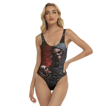 Grim reaper skull Women's One-piece Swimsuit, Gothic skull swimsuit