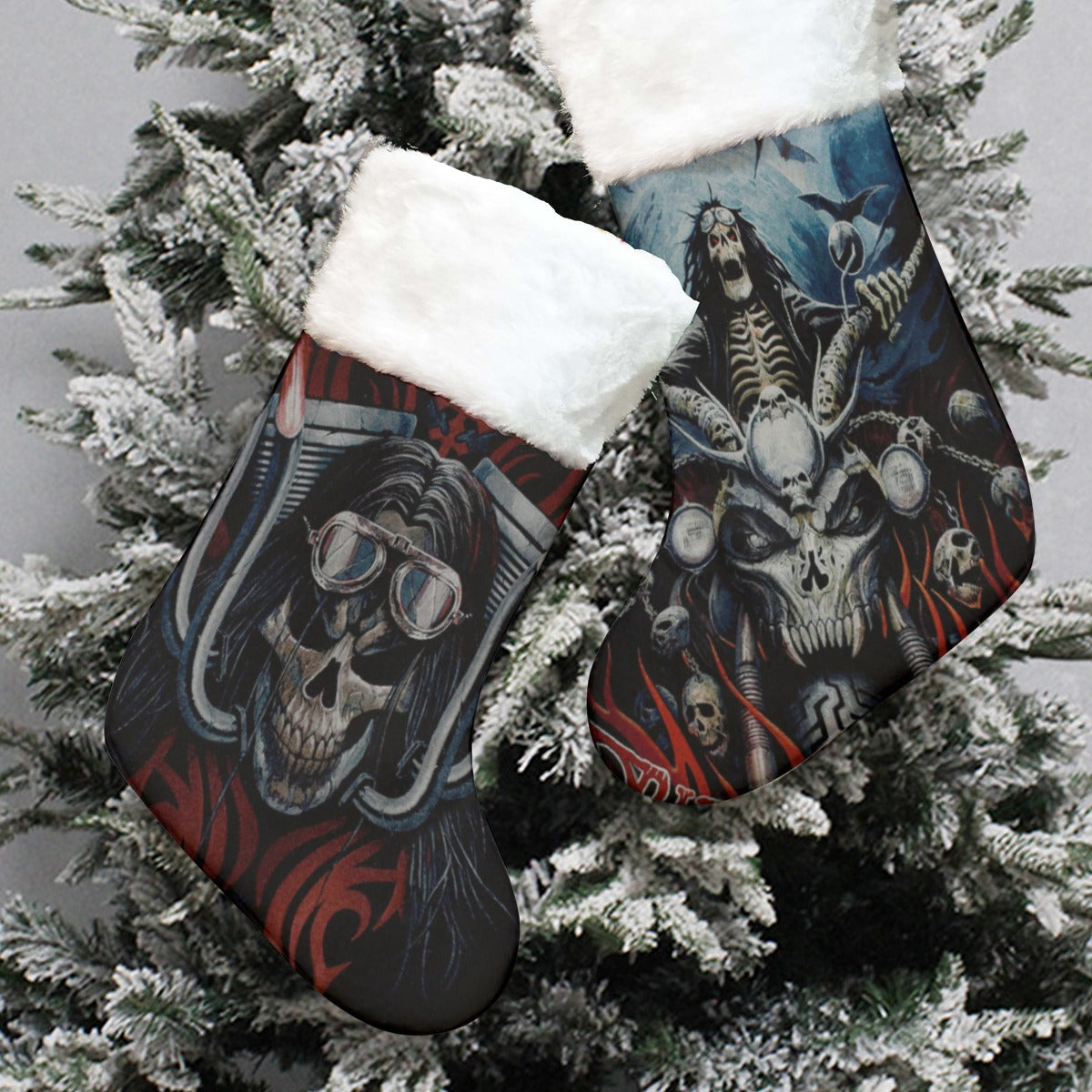 Skull biker All-Over Print Christmas Socks