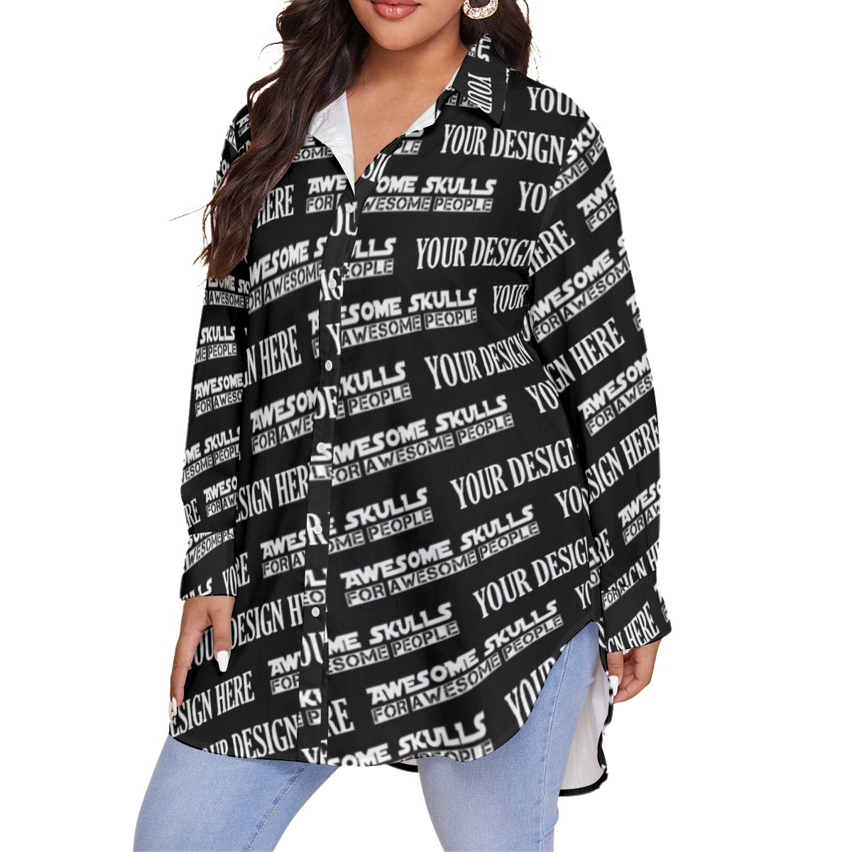 Custom print on demand pod Women's Shirts With Long Sleeve(Plus Size)