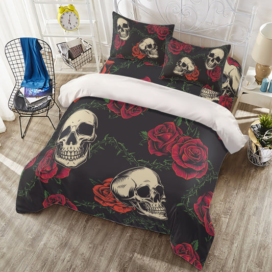 Halloween skull floral Four-piece Duvet Cover Set, Rose skull skeleton bedding covers