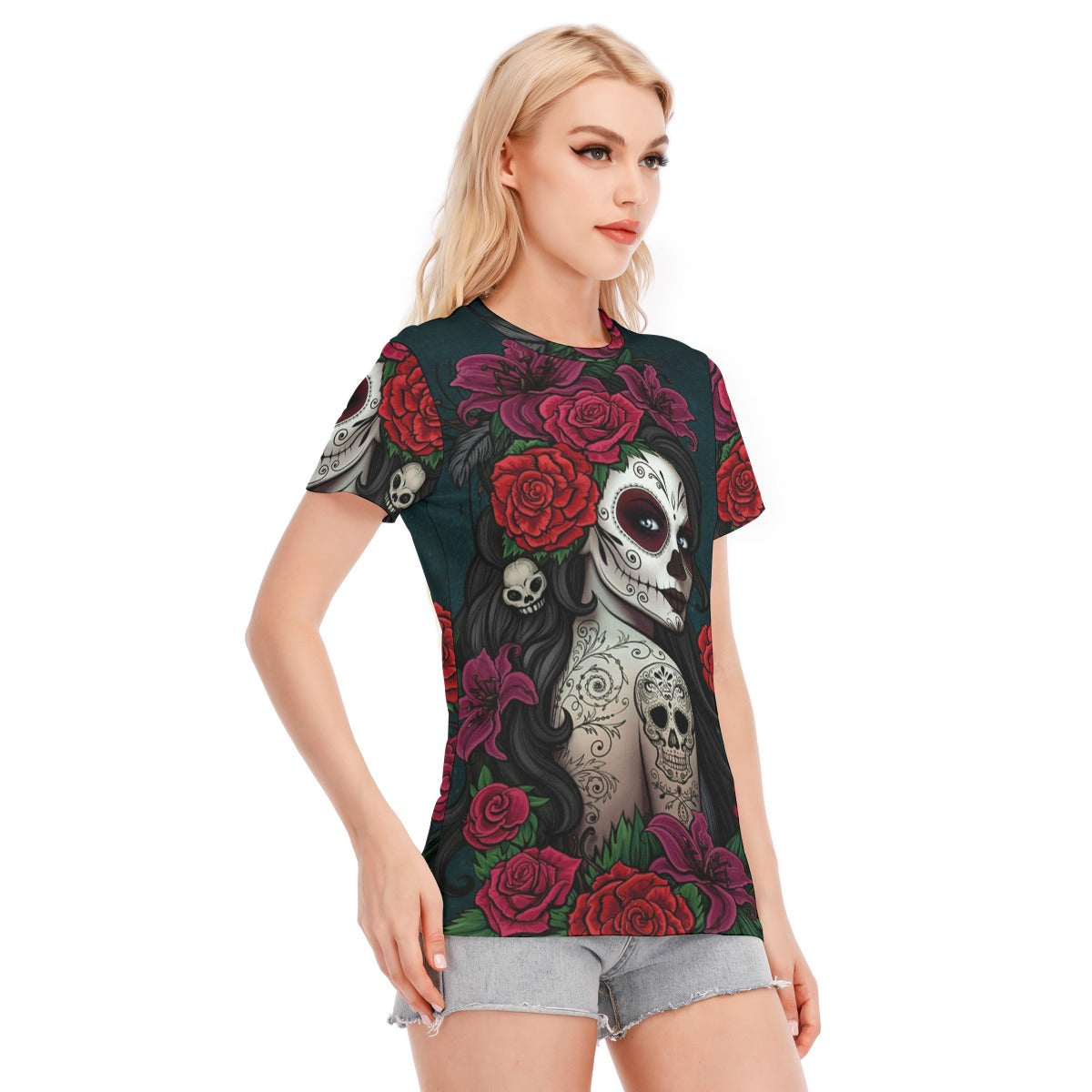 Sugar skull girl Women's T-Shirt, Day of the dead skeleton T-shirt