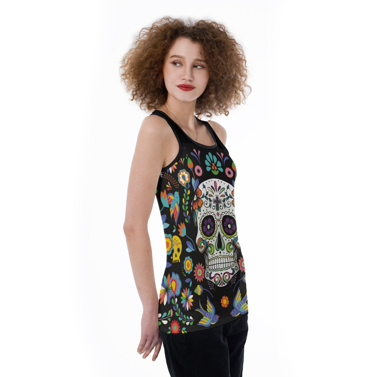 Day of the dead Mexican Calaveras skull Women's Back Hollow Tank Top