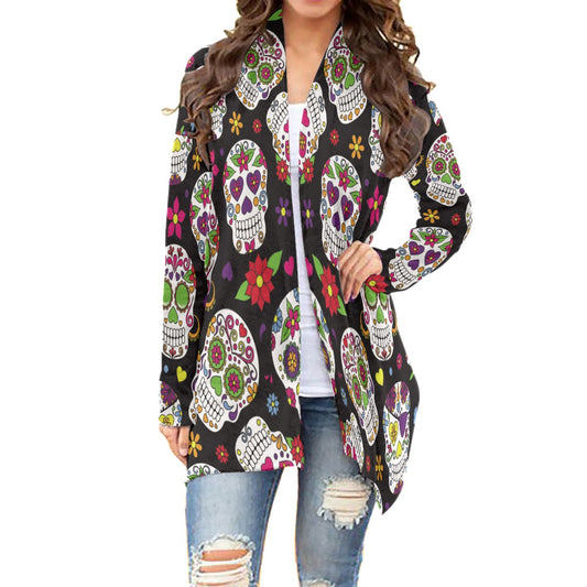 Sugar skull All-Over Print Women's Cardigan With Long Sleeve