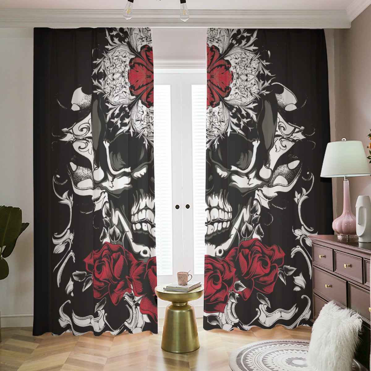 Floral gothic skull Blackout Curtains with Hooks | 265(gsm)