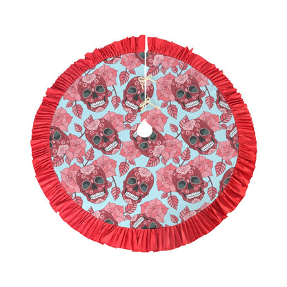 Floral sugar skull pattern Red Christmas Tree Skirt