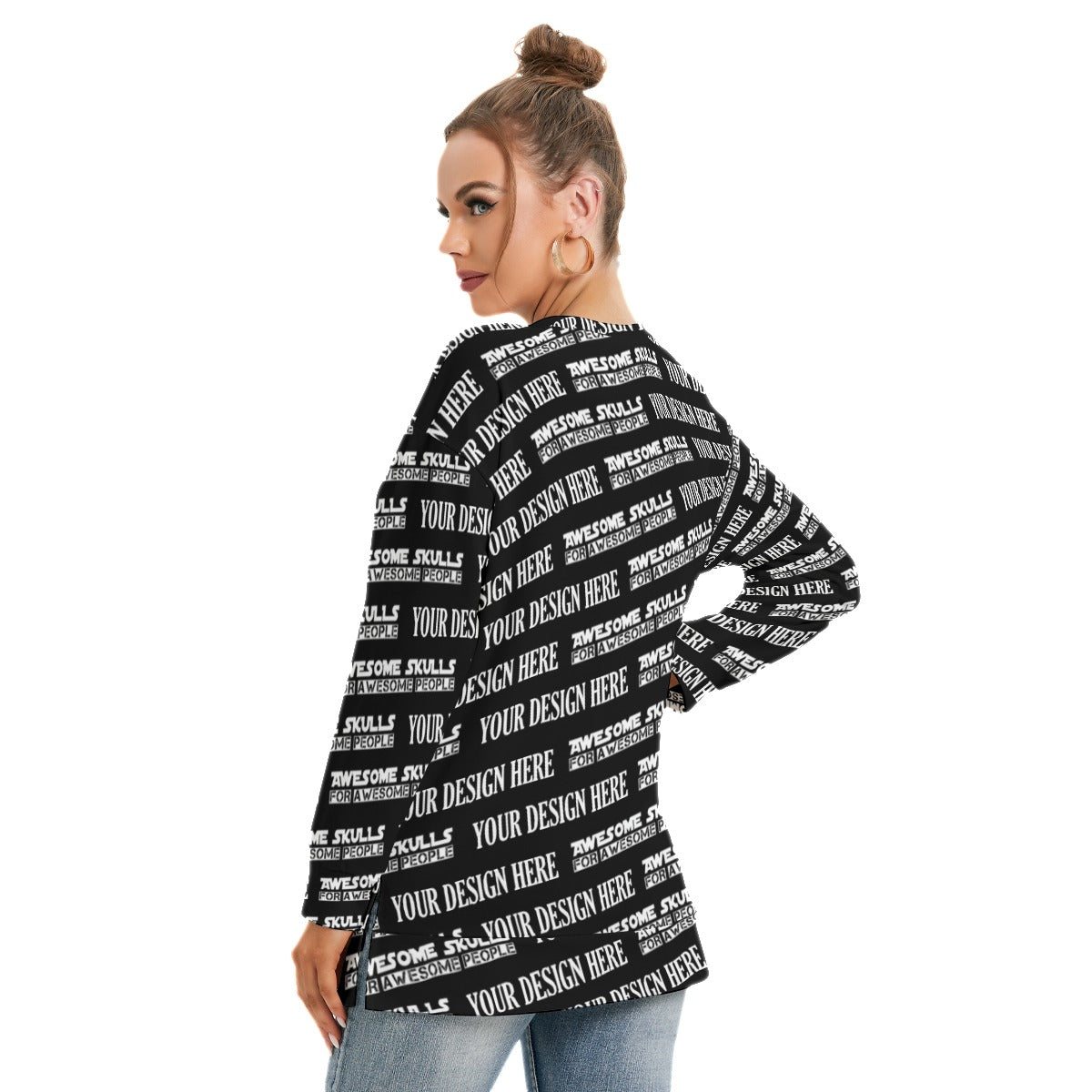 Custom print on demand pod Women's Hoodie Side Split O-neck Sweatshirt