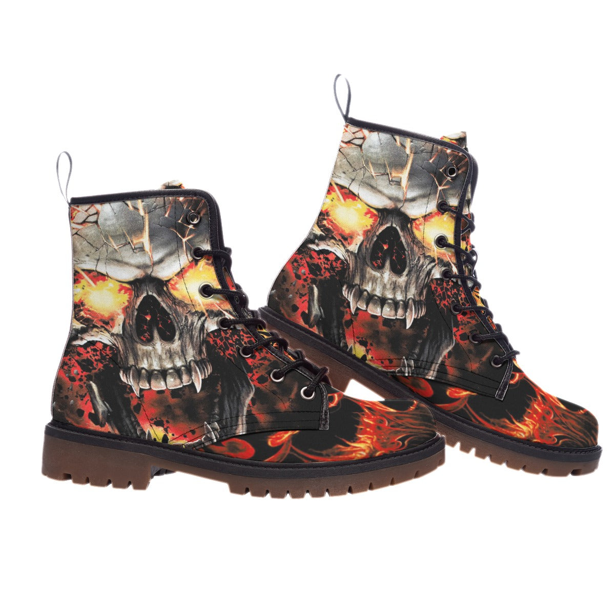 Gothic fire skull boots shoes, Grim reaper flaming skull boots shoes, skeleton boots shoes