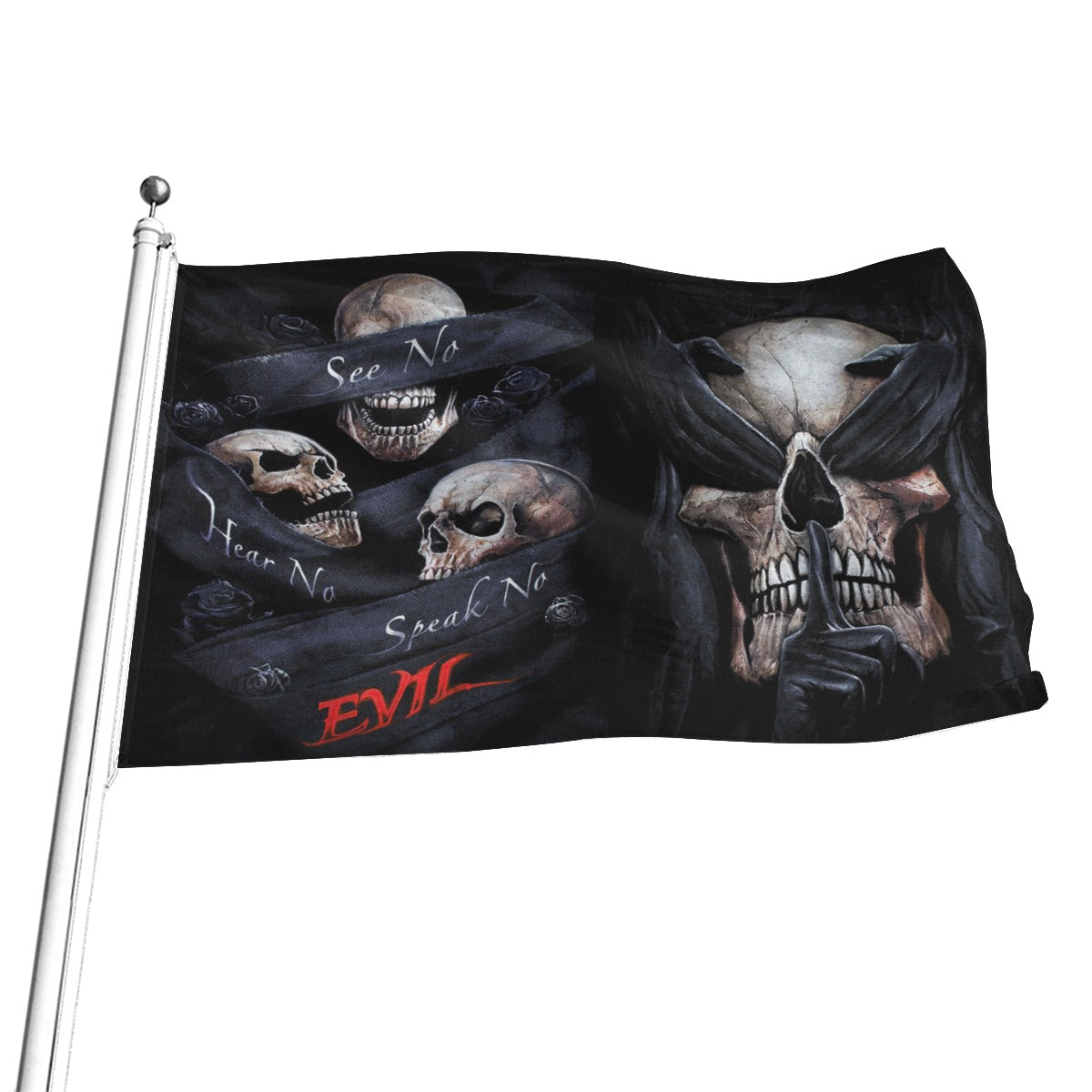 No see no hear no speak evils skull All-Over Print Flag