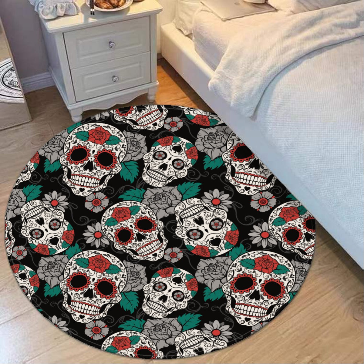 Floral sugar skull pattern Foldable round mat