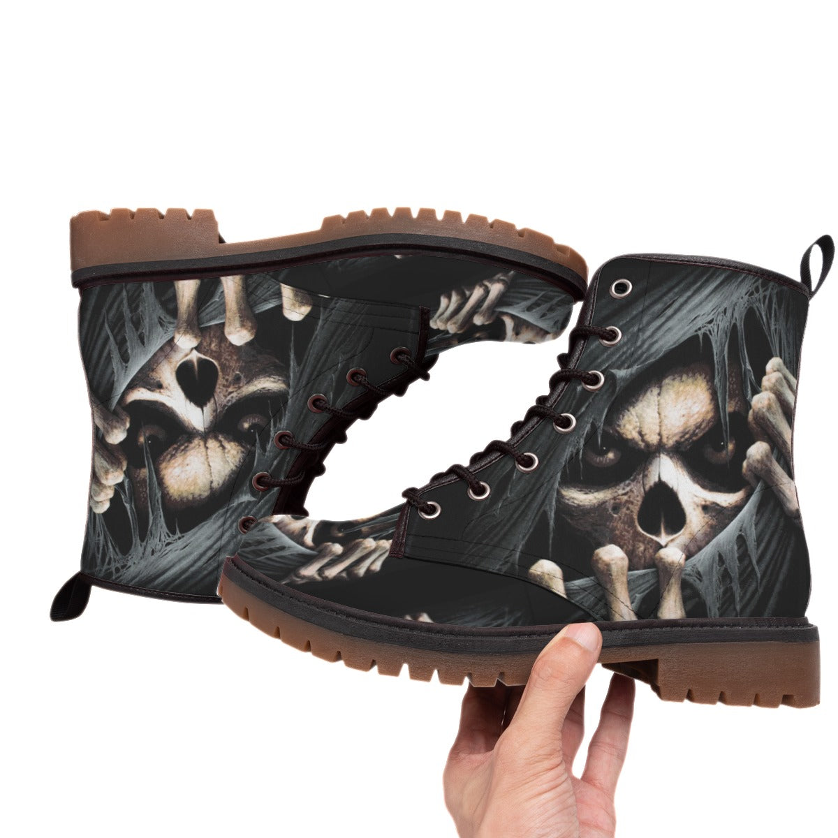 Grim reaper skull Women Men's Martin Short Boots, Halloween boots