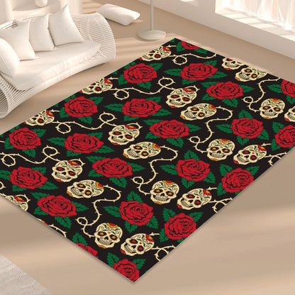 Floral sugar skull pattern day of the dead Foldable Rectangular Floor Mat