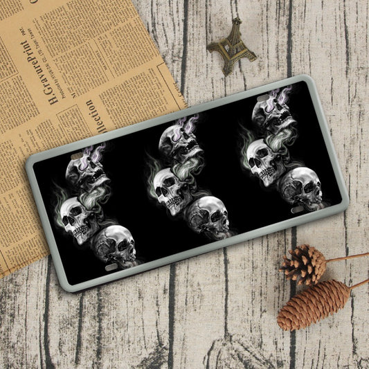 Gothic flaming skull Vintage License Plate Decoration Painting, Fire skulls Halloween license plate