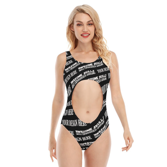 Custom Print on demand POD women's swimsuit Navel Back Hollow One-piece Swimsuit