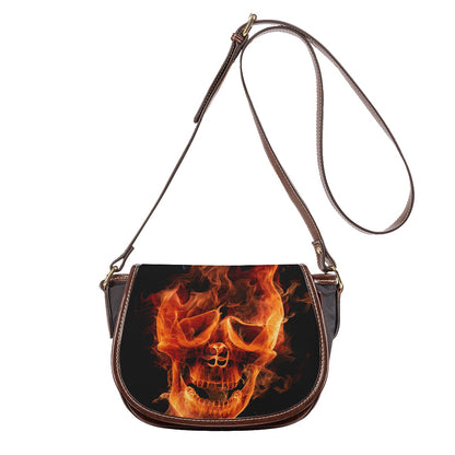 Fire skull Tambourin Bag With Single Strap, Flaming skull gothic purse shoulder bag