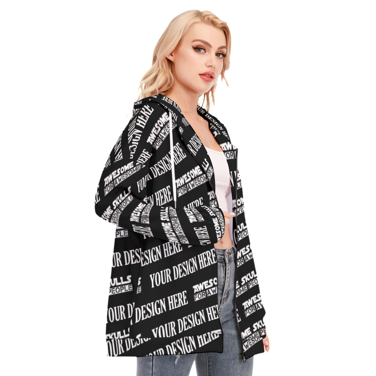 Custom print on demand pod Women's Hoodie Long Hoodie With Zipper Closure