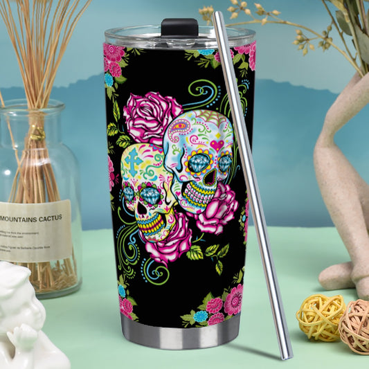 Sugar skull floral skull Tumbler 20/30oz (with Straw)