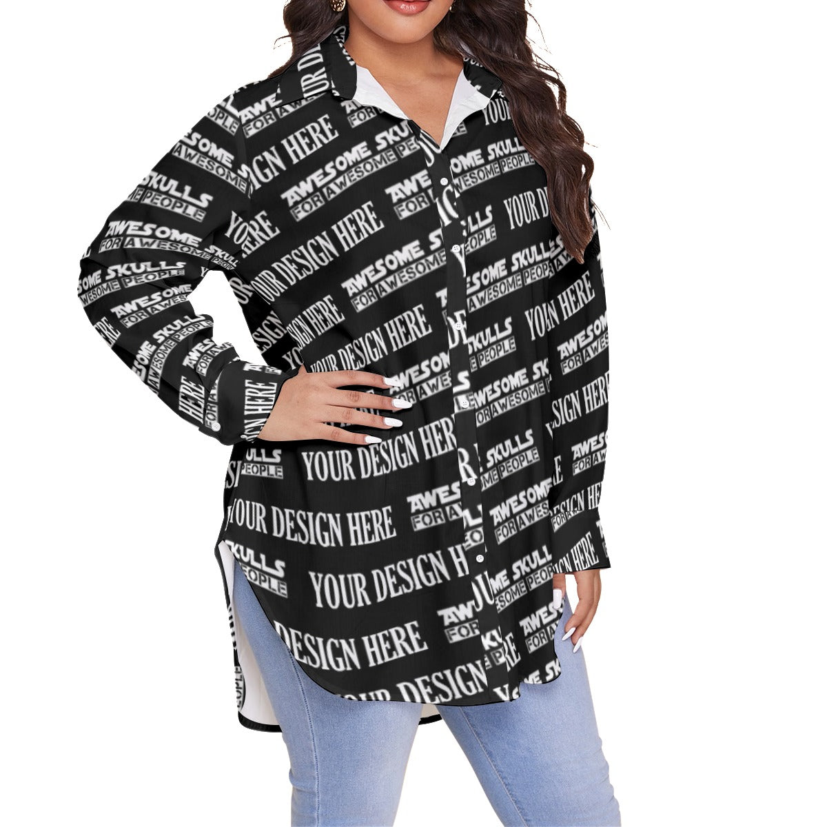 Custom print on demand pod Women's Shirts With Long Sleeve(Plus Size)