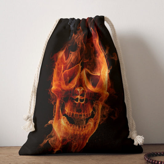 Fire skull Drawstring Bag, Flaming skeleton grim reaper drawstring bag