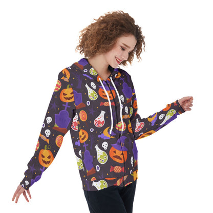 Pumpkin Halloween Women's Zip Up Hoodie, Halloween party Hoodie