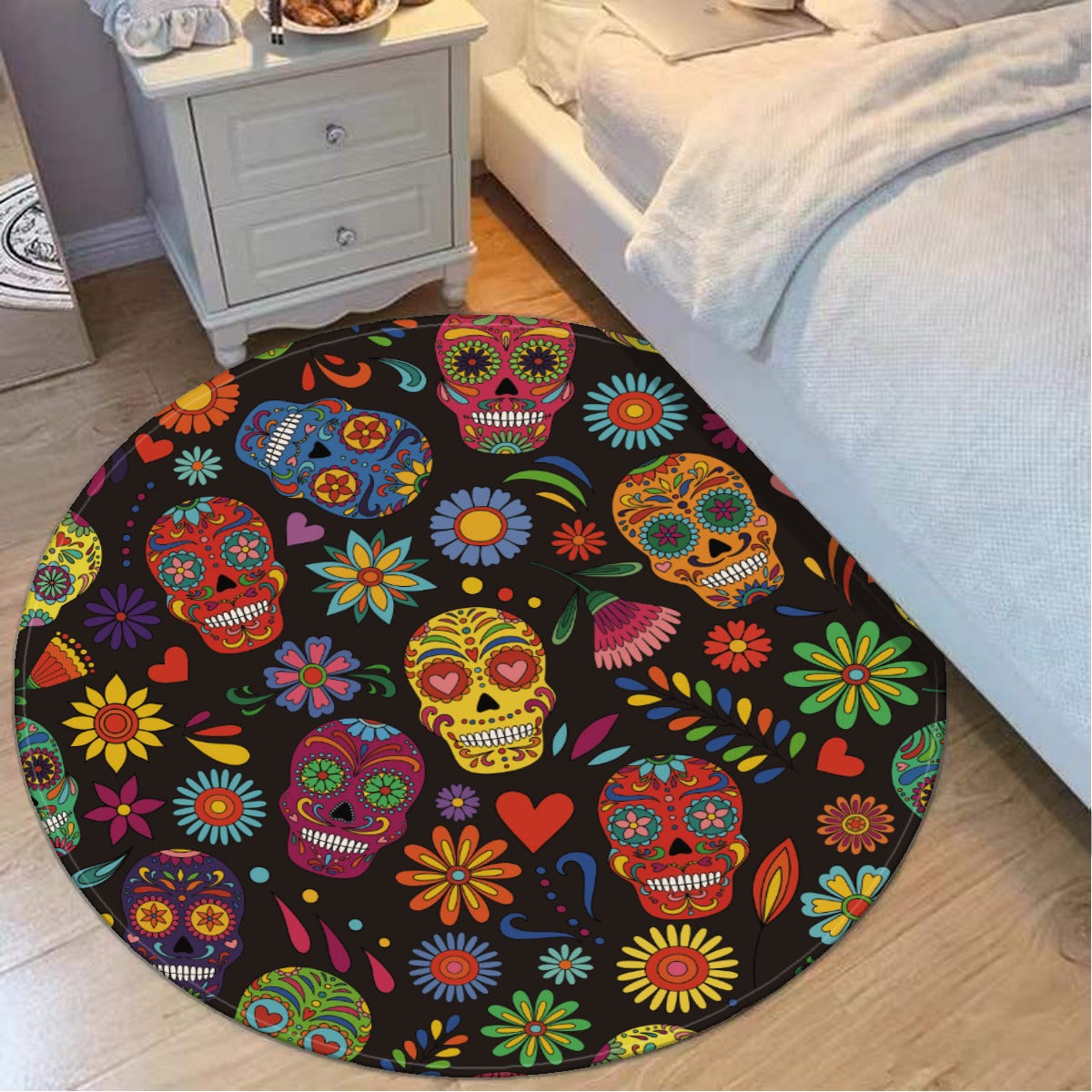 Floral dia de los muertos Foldable Rectangular Floor Mat, Foldable round mat
