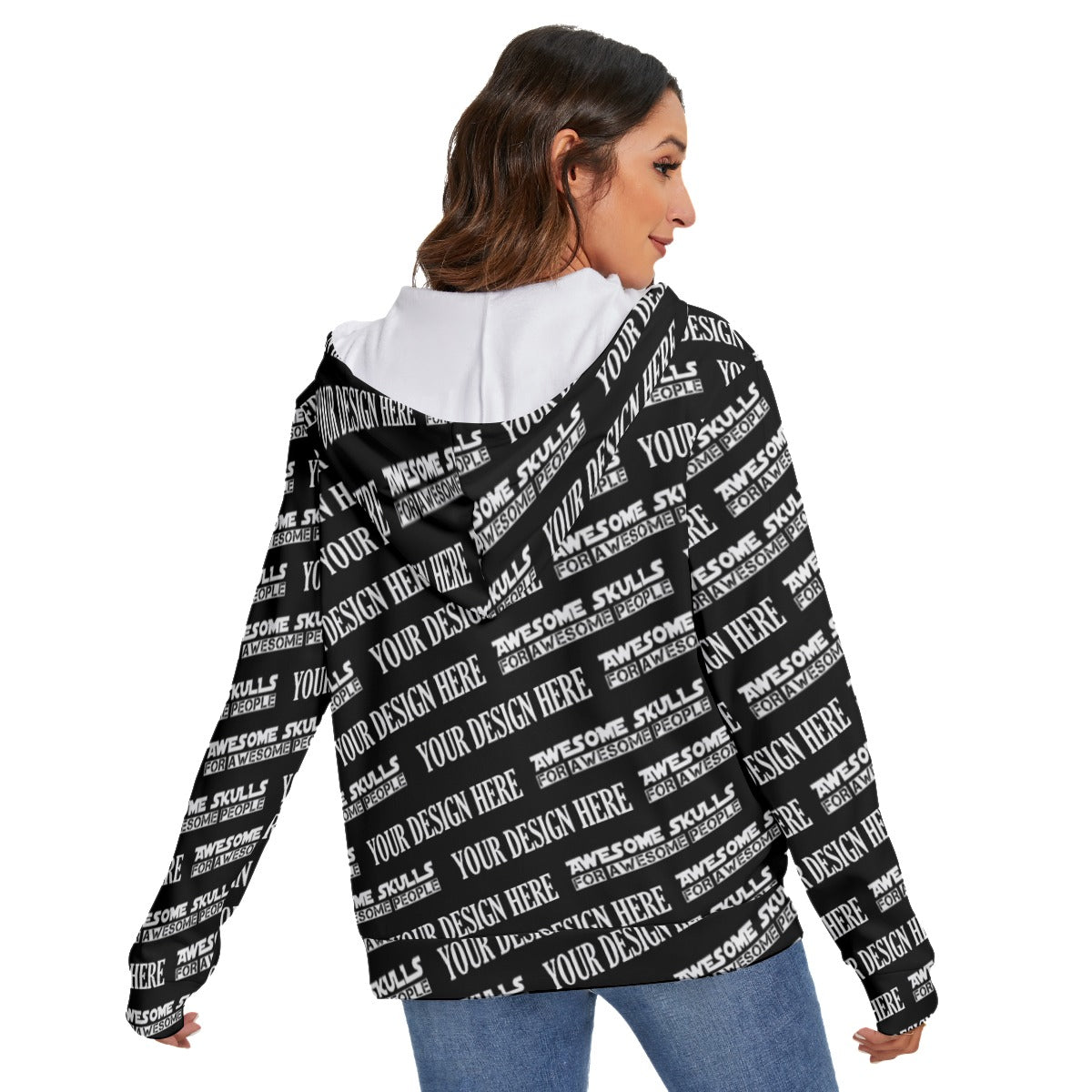 Custom print on demand pod Women's Hoodie Women's Heavy Fleece Zip-on-the-Side Hoodie