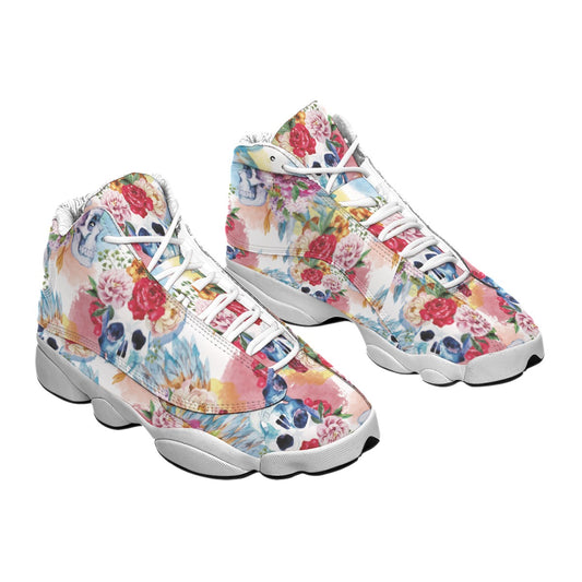 Floral skull sugar skull Women's Curved Basketball Shoes With Thick Soles