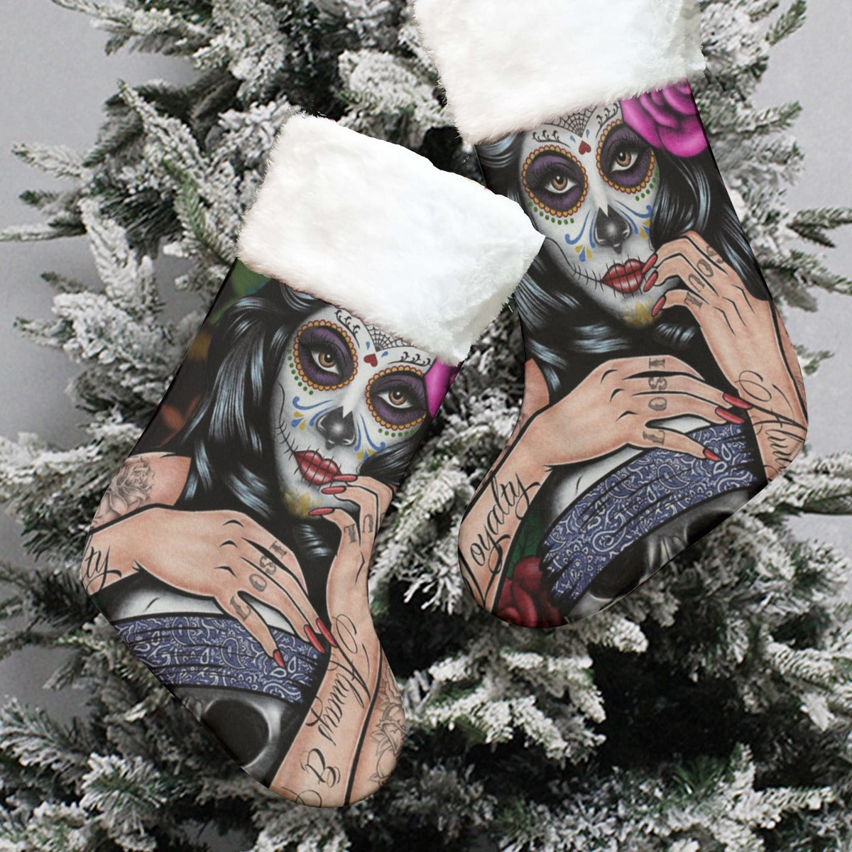 Calaveras girl sugar skull Christmas Socks