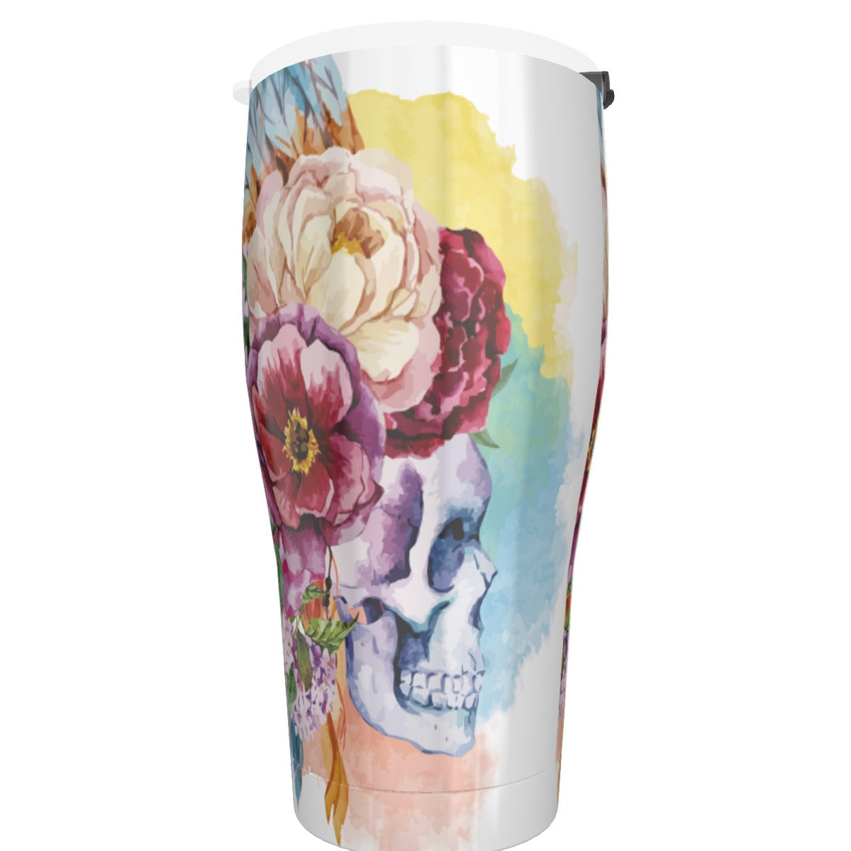 Floral sugar skull Tumbler 30oz, Rose skeleton tumbler mug cup