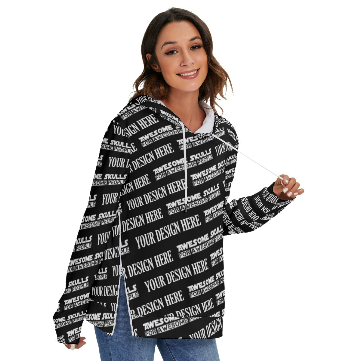 Custom print on demand pod Women's Hoodie Women's Heavy Fleece Zip-on-the-Side Hoodie