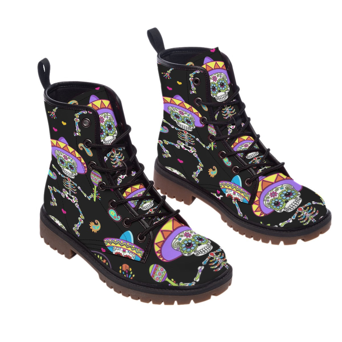 Day of the dead Women's Men's Martin Short Boots, Sugar skull Dia de los muertos skeleton boots shoe