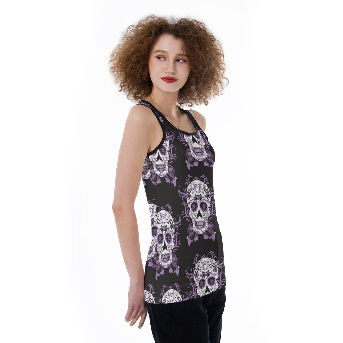 Dia de los muertos skull Women's Back Hollow Tank Top, sugar skull tank top shirt