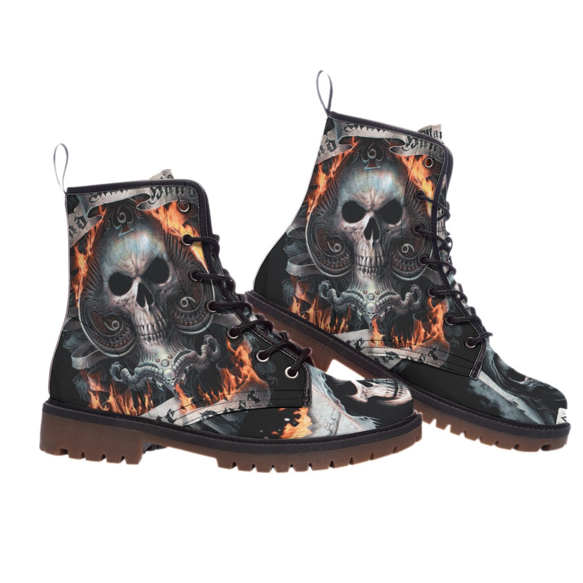Game over grim reaper skull Men's Martin Short Boots, gothic Halloween men's shoes