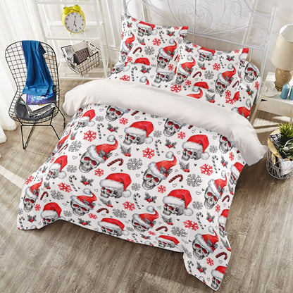 Skull santa claus Four-piece Duvet Cover Set, Halloween Christmas skull duvet cover set