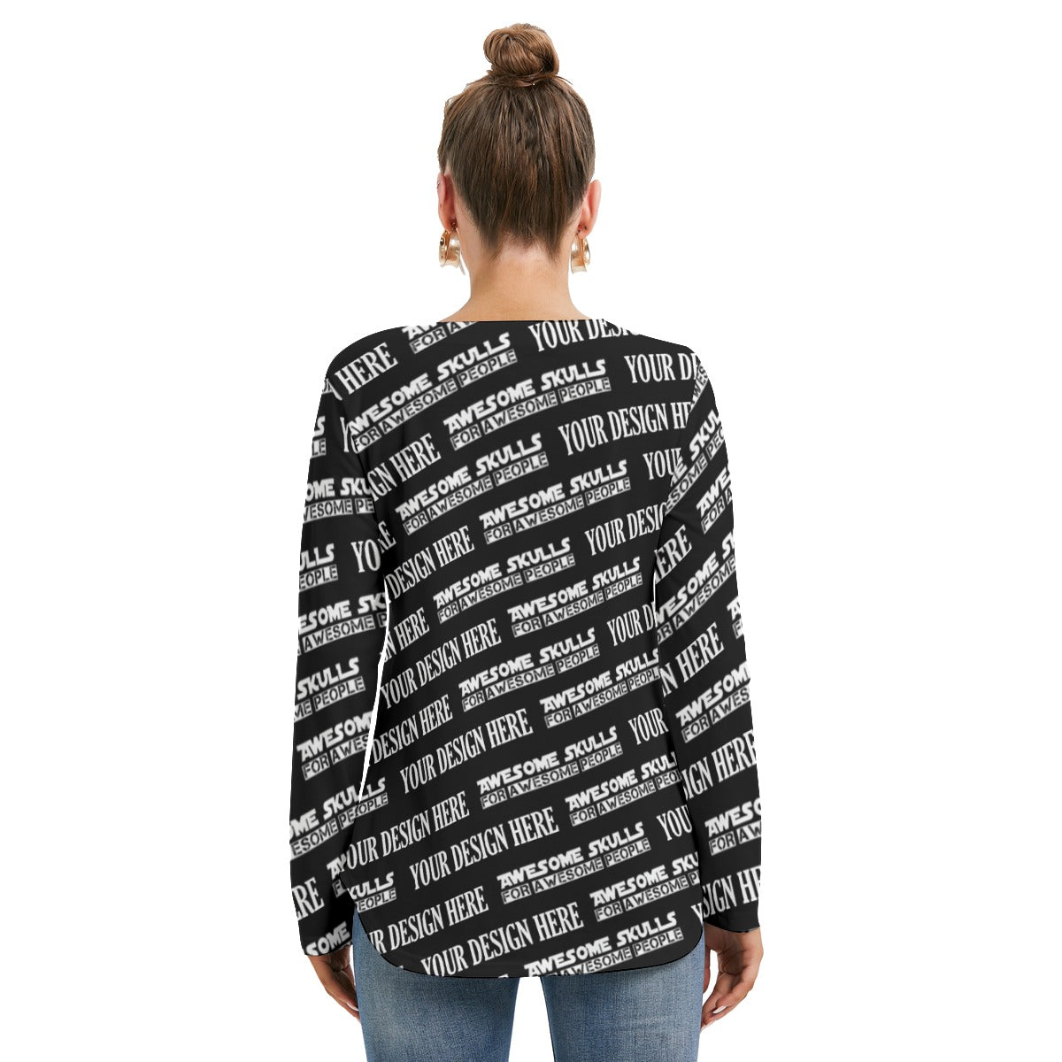 Custom print on demand pod Women's Hoodie Long Sleeve Neckline Tie Sweatshirt