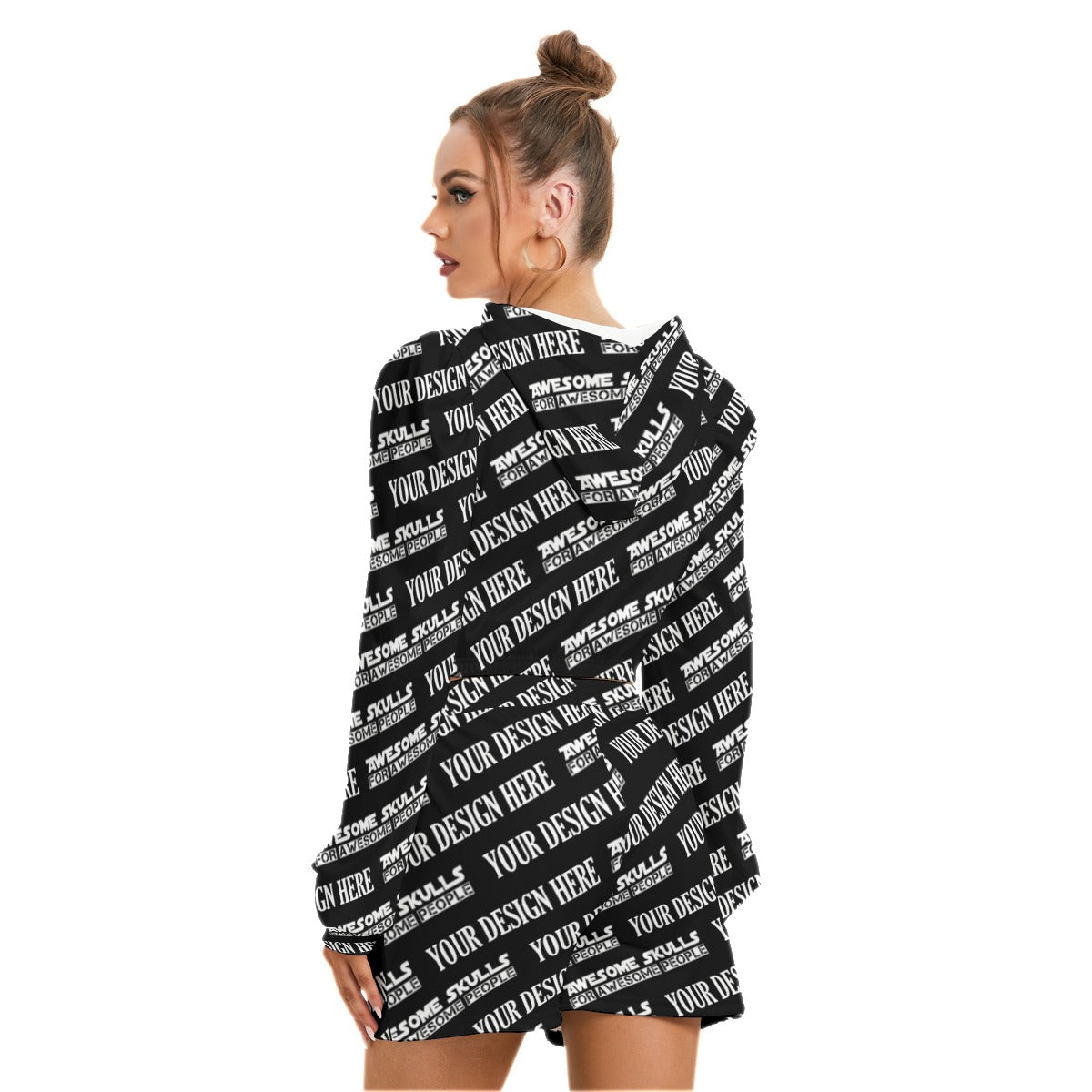 Custom Print on demand POD women's suit Mirco Fleece Hoodie And Shorts Set