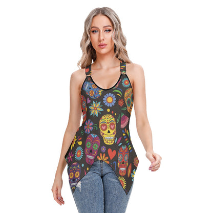 Floral dia de los muertos Mexican Calaveras skull Women's Skinny Sport Tank Top