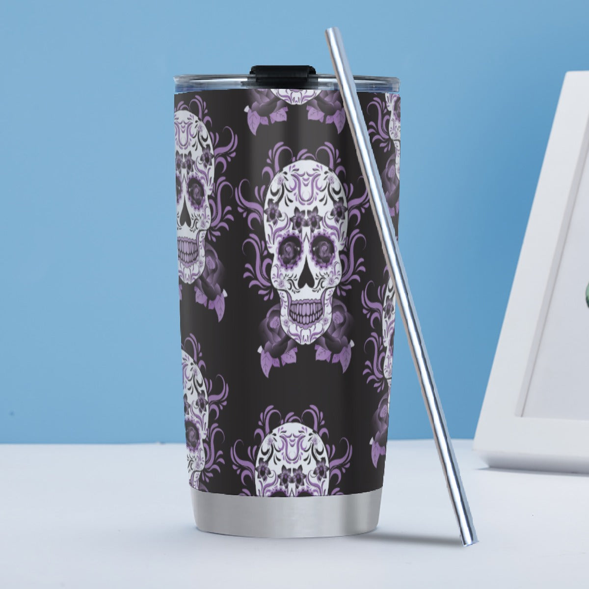 Day of the dead sugar skull dia de los muertos Tumbler 20oz (with Straw)